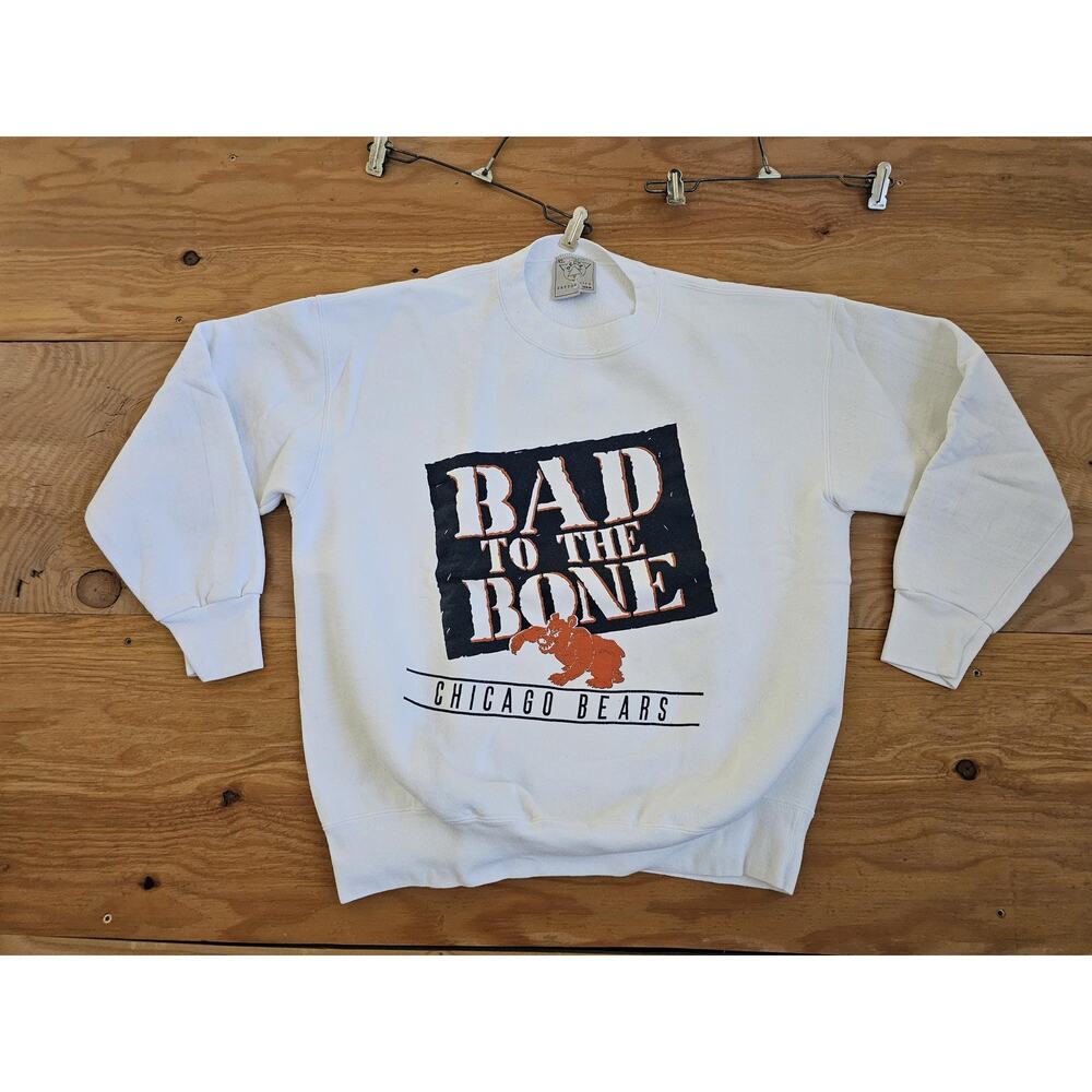 Chicago Bears Bad to the Bone Sweatshirt Sweater White Delta Sz L-XL 90s